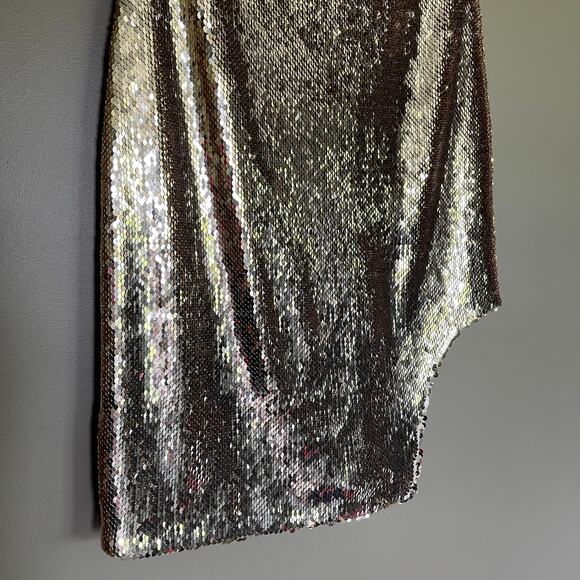 L'ACADEMIE Mea Mini Dress Champagne Silver Sequin Strapless Size Small Gold Sexy - Picture 8 of 16
